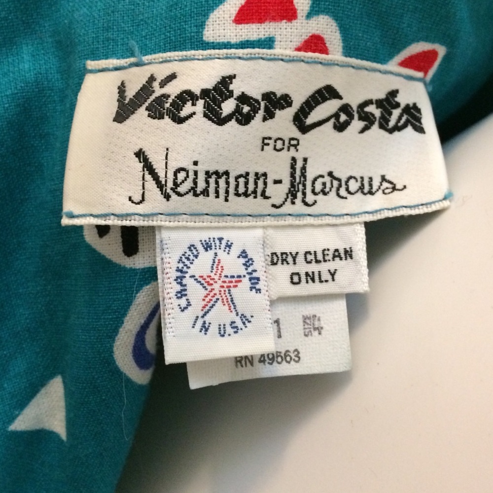 Vintage Victor Costa Turquoise Cotton Formal Dress - Picture 3 of 8
